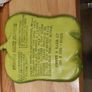 Vintage stuffed green pepper recipe hanging.